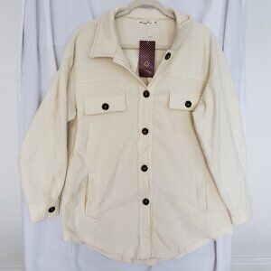 New Woman Merry Fun Cream Button Up Sweater with Pockets Size XL